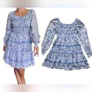 Japna Purple Floral Ruffled Tiered Dress Large Smocked Cottagecore Peasant NEW